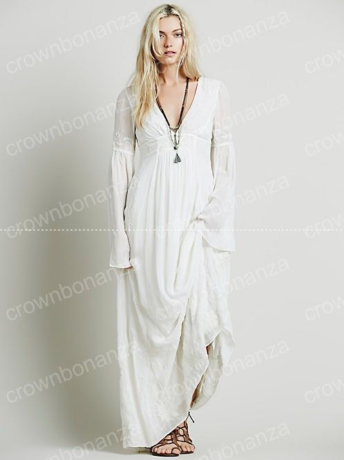 white bohemian gown