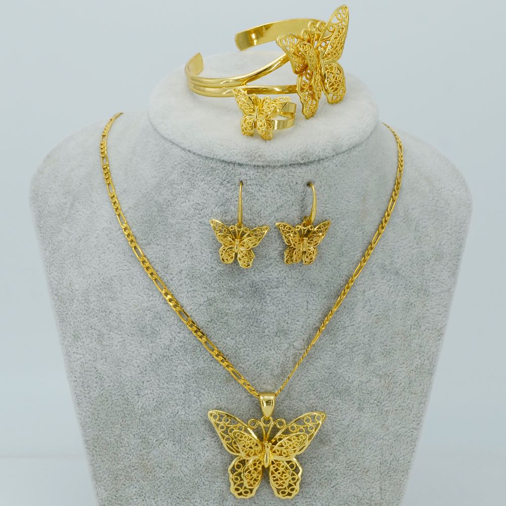 Download Wholesale Gold Butterfly Necklace Earrings Bangle Ring Set ...