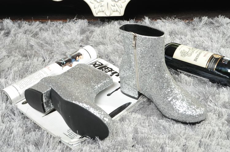 silver low heel ankle boots