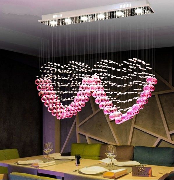L90cm X H80cm K9 Pink Crystal Two Heart Shaped Pendant Lights L90cm X H80cm K9 Pink Crystal Two Heart Shaped Pendant Lights Lighting Droplight Chandelier Bedroom Lamp Living Room Wedding Marry Llfa Floor
