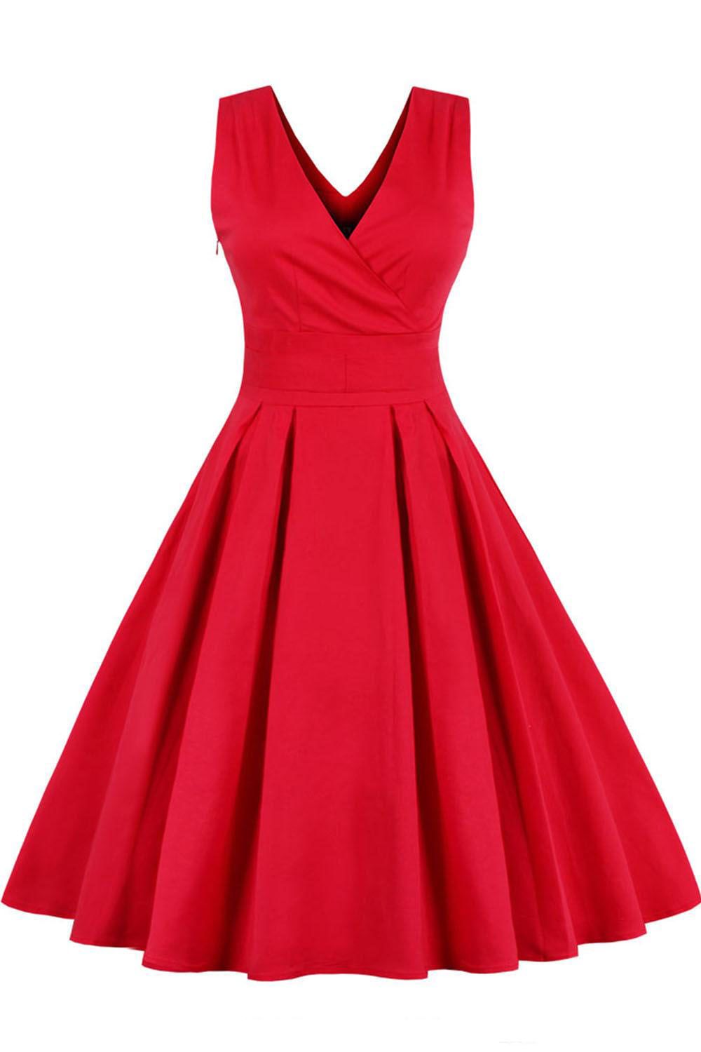 New Red Vintage Retro Summer Dress Audrey Hepburn Swing Evening Party