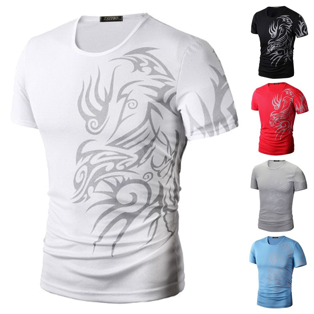 Men's Fashion Sport TShirt Shirts Short Sleeve O Neck Dragon Print