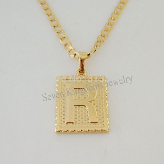 Whole Min Order 10 18k Yellow Gold Overlay Filled Whole Free Min Order 10 18k Yellow Gold Overlay Filled Brass 24 Cuban Necklace Letter R Initial Pendant Great Gift