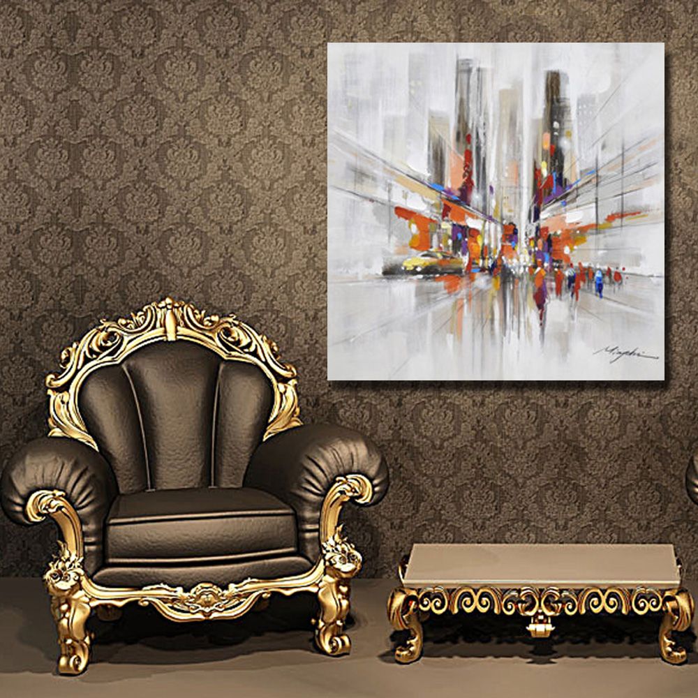 2020 Decorative Painting For Living Room Hand Painted Canvas Oil Painting Abstract Building Art