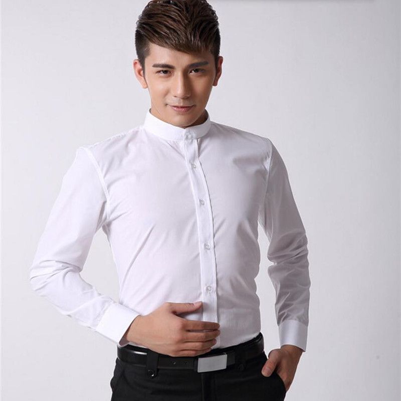 Chinese Style Men Shirt Mandarin Collar Business Shirt White Tailor ...