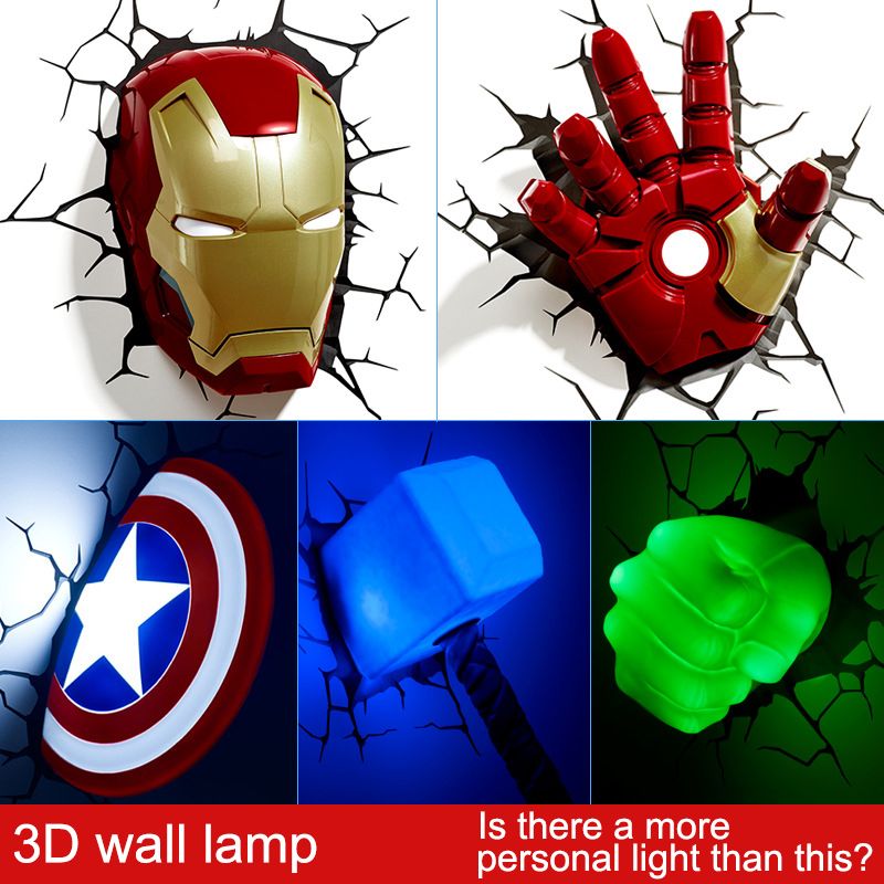 À Lampe Créative Salon Led 3d Coucher Décorée Murale Chambre Marvel Avengers Lumière Avec Nuit rtQshCdx