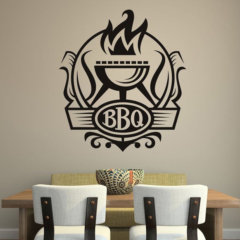 bbq badge decal vinyl waterproof home decor grill with fire wall