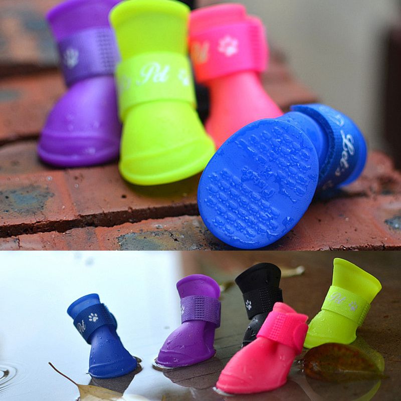 2020 Smale Dogs Teddy Pet Dog Shoes Antiskid Candy Color Waterproof Protective Rubber Pet Rain