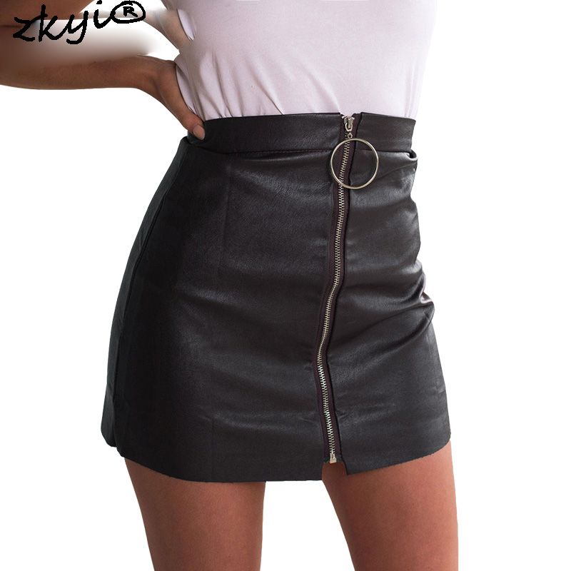 2020 Zipper High Waist Leather Skirt 2016 Chritsmas Party Mini Black ...