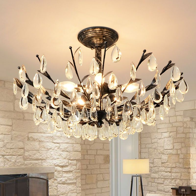 Crystal Ceiling Light Round Tree Lamp With Led Bulbs Retro Iron Crystal Ceiling Light Round Tree Lamp With Led Bulbs Retro Iron Re Lamps For Living Room Home Decor Mount Bedroom Ship Chandelier Cage