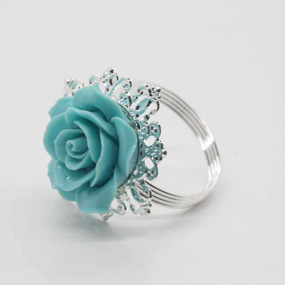 Wholesale New Lake Blue Resin Rose Iron Napkin Ring Party Entertain