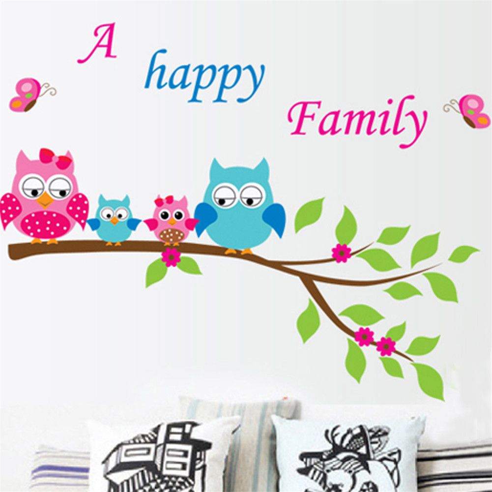 Cartoon Cute Happy Owl Family Diy Wall Wallpaper Stickers Art
