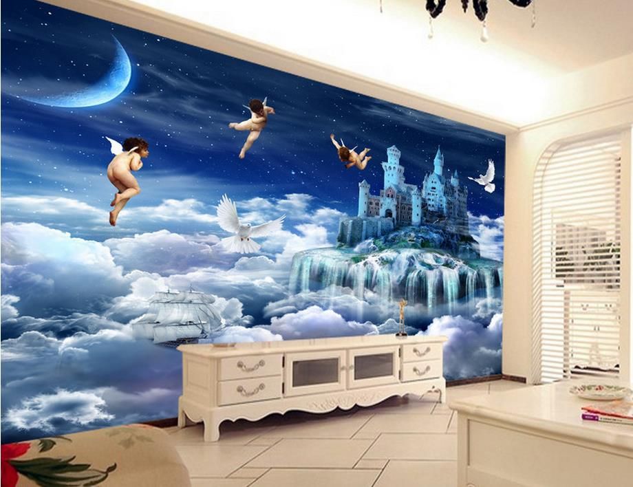 Custom Wallpaper Walls 3d Stereoscopic Wallpaper Angel Heaven Background Living Room Bathroom 3d 