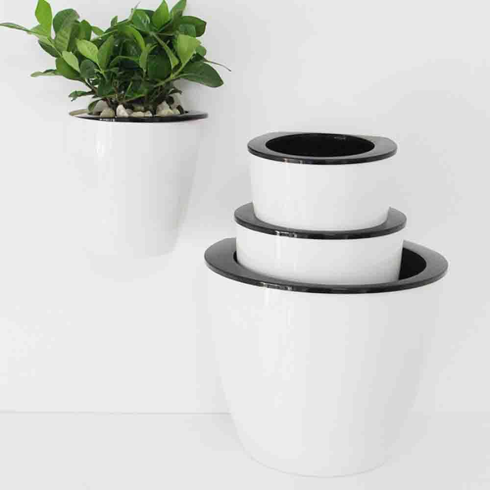 3 Pack Elegant White Plastic Self Watering Wall Planter Hanging Planter