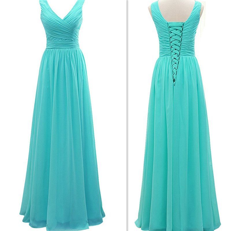2017 Turquoise Bridesmaid Dresses Chiffon V Neck A Line Maid Of Honor