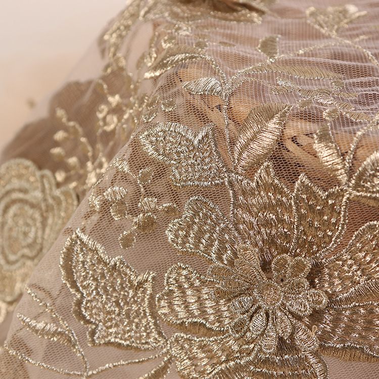 2021 Gold French Lace Fabric High Quality African Tulle 