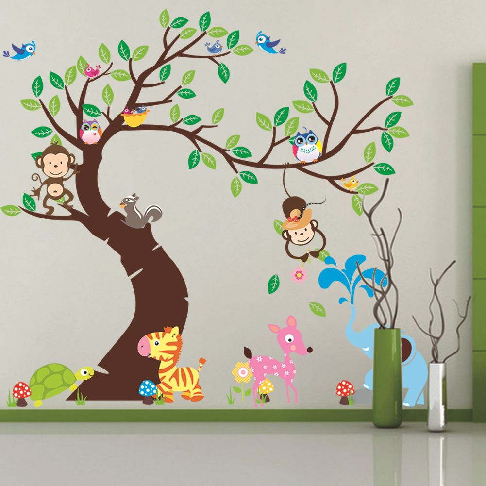 Cartoon Wallpaper New Kindergarten Children Room Owl Monkey Garden