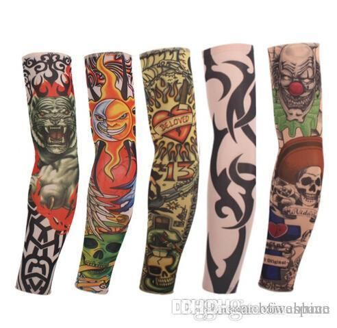 Cool Nylon Elastic Fake Temporary Tattoo Sleeve Designs Body Arm Stockings Tatoo for Men Women - 6PC