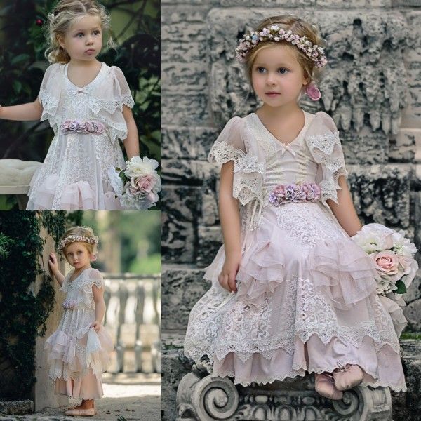 Lovely Lace Boho Flower Girl Dresses Special Occasion For Weddings Beach Kids Pageant Gowns A ...