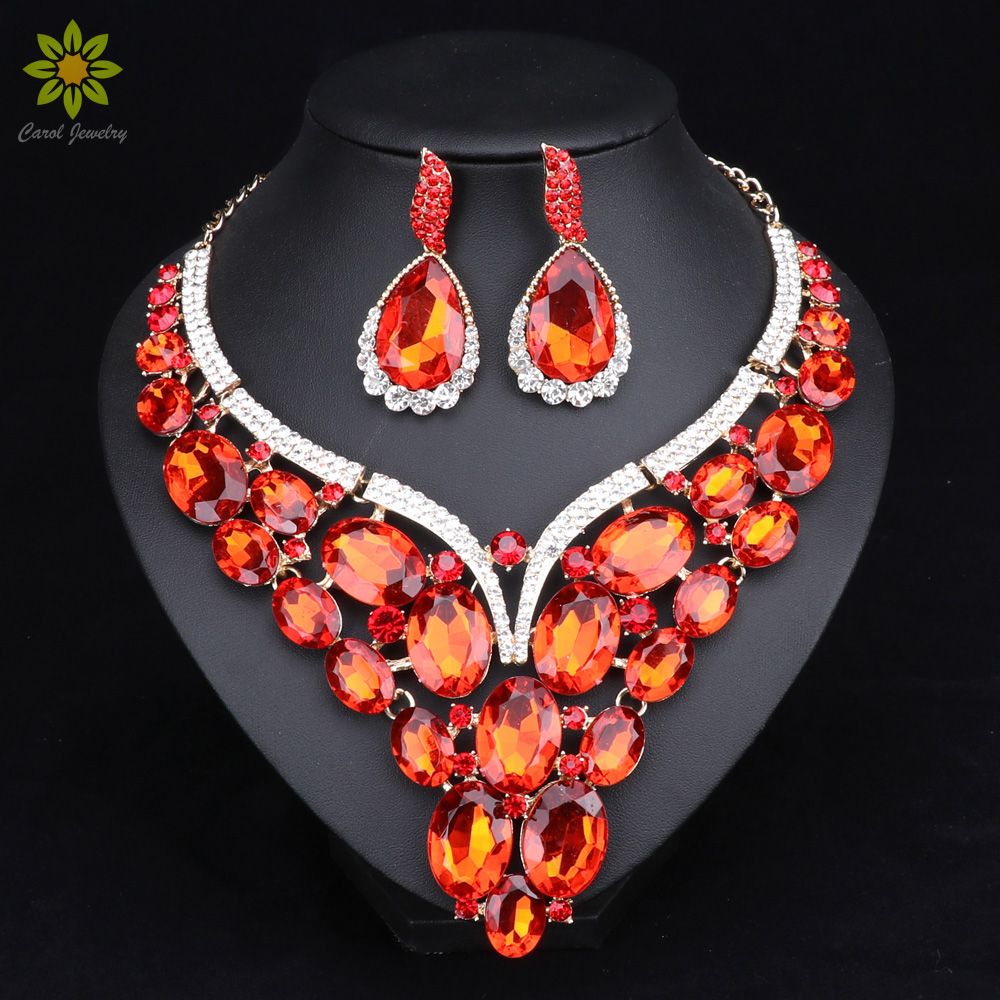 Fashion Indian Jewellery Indian Crystal Necklace Earrings Bridal