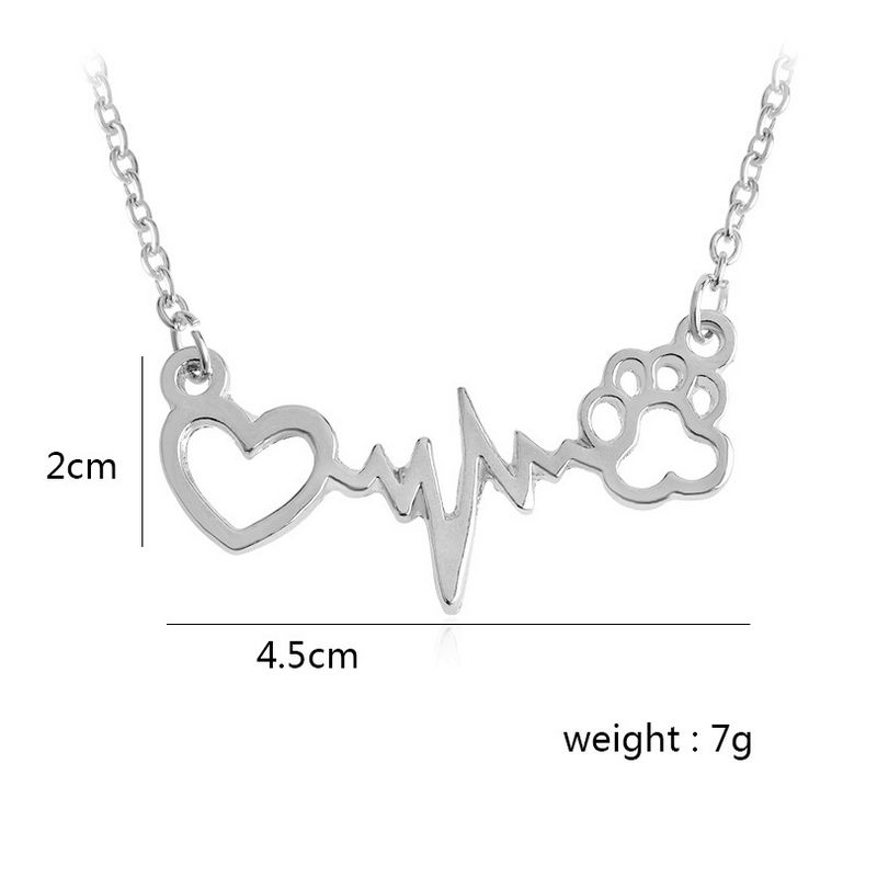 Wholesale Hot Selling Fashion Love Heart Bear Dog Pawprint Pendant Necklace ECG Footprints Chain