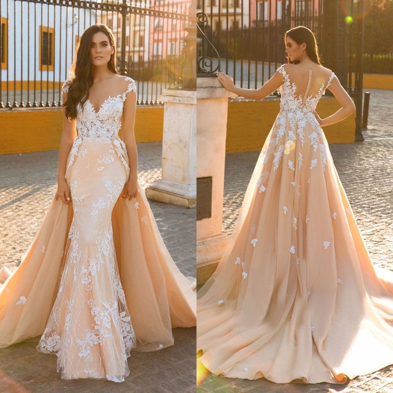 Mermaid Blush  Wedding  Dresses  With Detachable Train 2020  