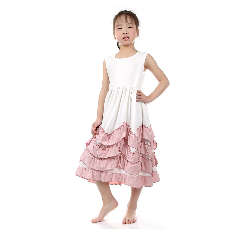 2017 New Flower Girls Maxi Dress Children Sleeveless Cotton Ruffles