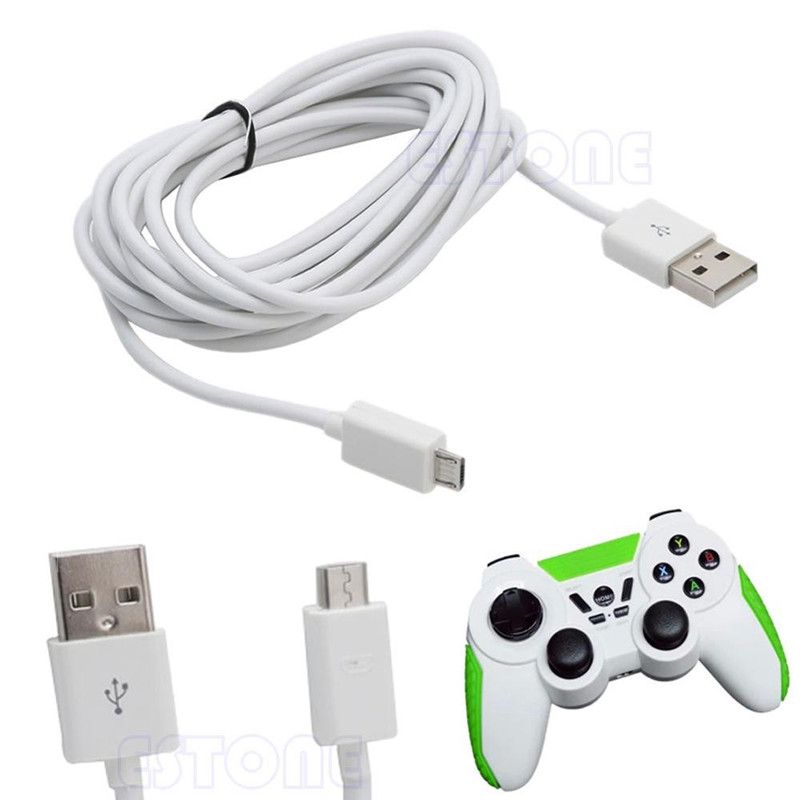 White USB 10ft 3M Micro Power Charging Cable Cord For PS4 Xbox One
