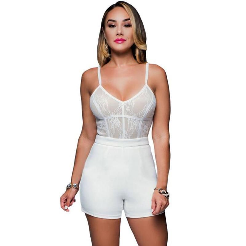 2016 Playsuit Sexy Front Lace Up Bodysuit Summer Sexy V