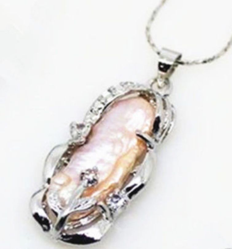 2019 Pretty Genuine Pink Natural Akoya Cultured Biwa Pearl Free Pretty Genuine Pink Natural Akoya Cultured Biwa Pearl Pendant Necklace 17