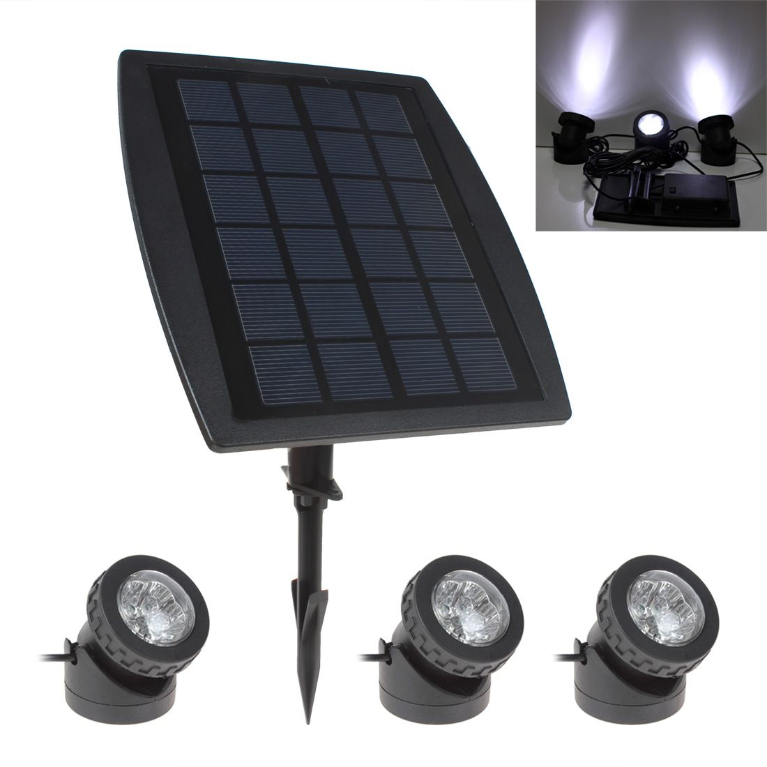 3 X 6 White Light LEDs Waterproof Solar Powered Garden Lamp + 1 X Solar
