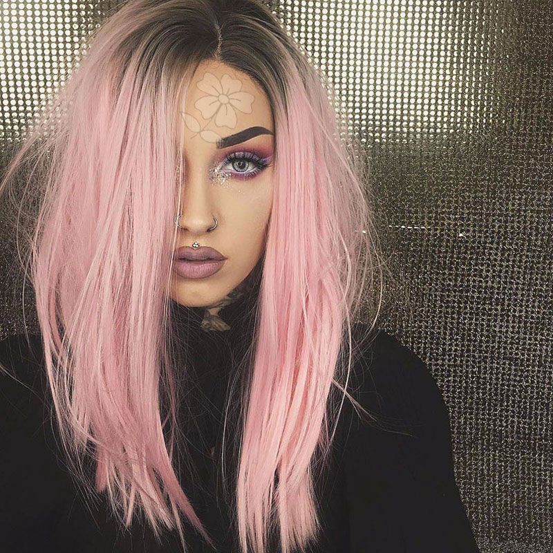 Ombre Pink Bob Wigs Glueless Synthetic Lace Front Wig Heat