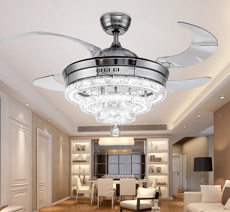 2018 42 Modern 3 Rings Led Invisible Retractable Crystal Fan Lamp 2018 42 Modern 3 Rings Led Invisible Retractable Crystal Fan Lamp Living Room Lights Restaurant Chandelier Bedroom Pendant Lighting Llfa From Meilibaode2008