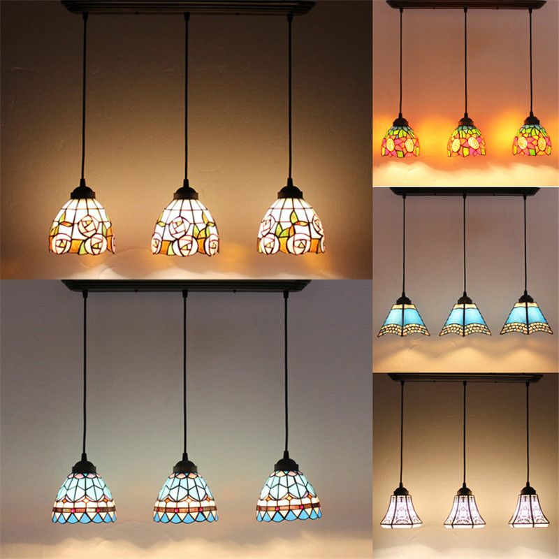 vintage tiffany 3 lights pendant lamp rectangle base tiffany kitchen lights