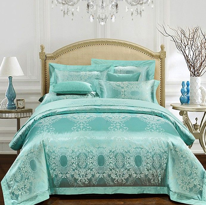 Aqua Green Bedding Set Luxury Girls Jacquard Bedspreads