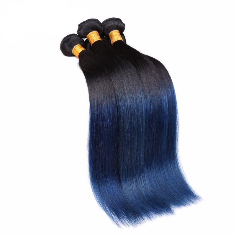 Top Quality 1b Blue Ombre Human Hair Weave Indian Ombre Navy Blue