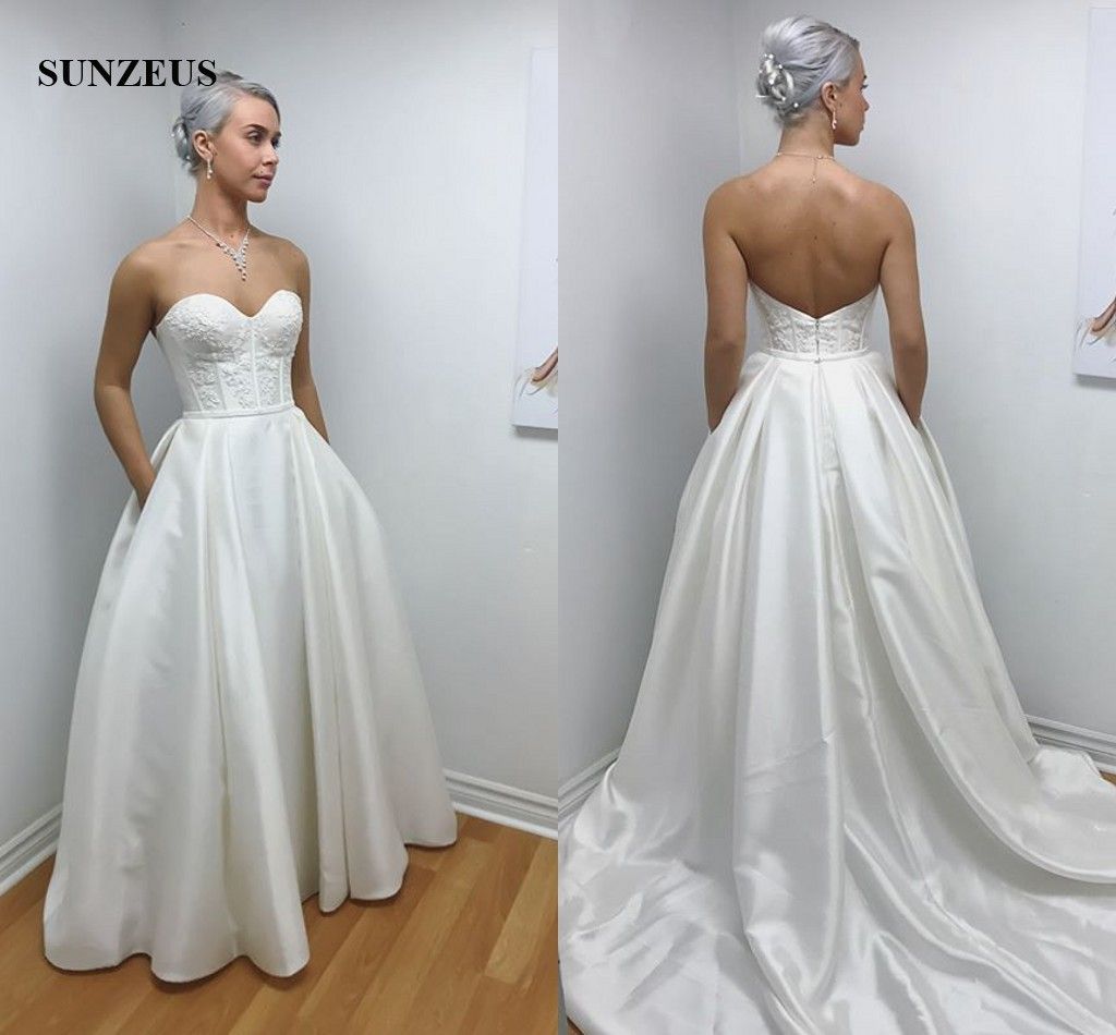 Discount Sweetheart A Line  Satin Wedding  Dresses  Lace 