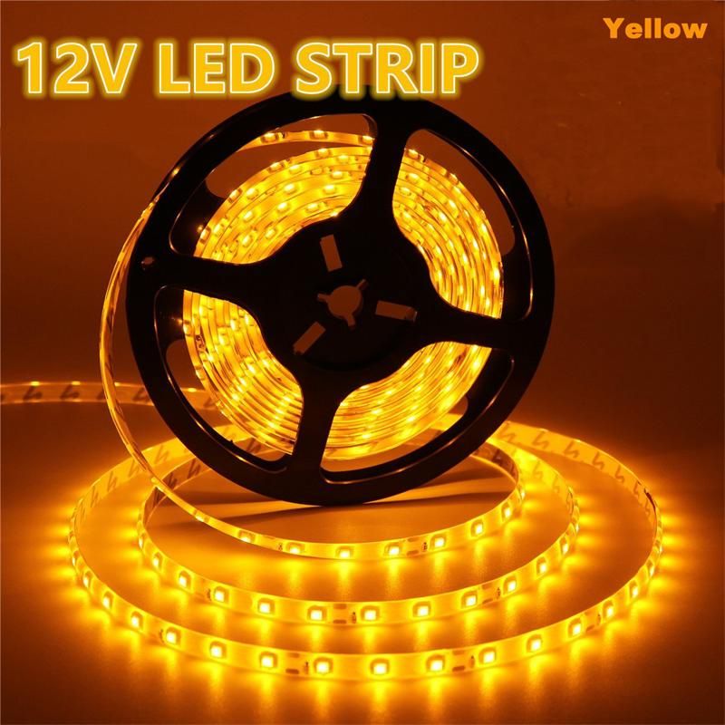 Yellow LED Strip Light Waterproof 5050 Flexible Strip Lights 5050 RGB 60 LEDS 5M Roll DC 12V