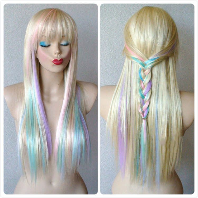 Scene Wig Blonde Pastel Rainbow Color Durable Heat Friendly