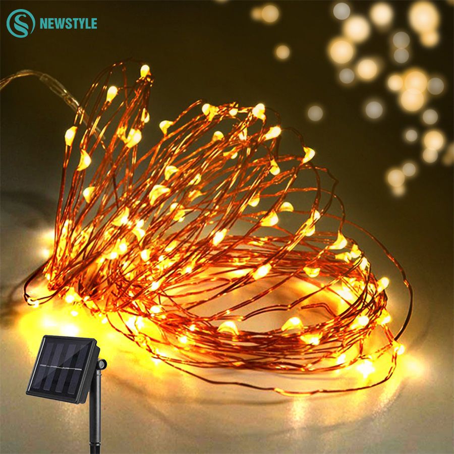 Whole 10m 8 Modes Solar Powered Led String Lights Copper Wire Outdoor Fairy Garden Home Decoration Lamps