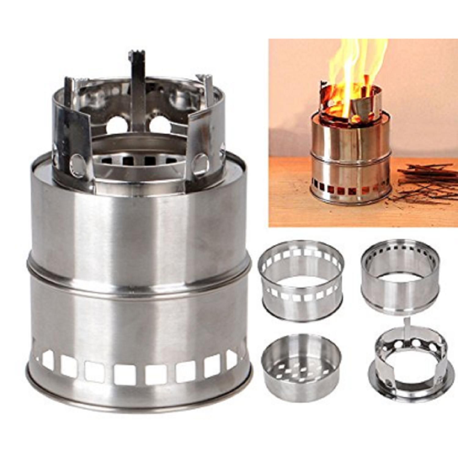 Portable Stainless Steel Camping Stove Lightweight Charcoal Wood Stove