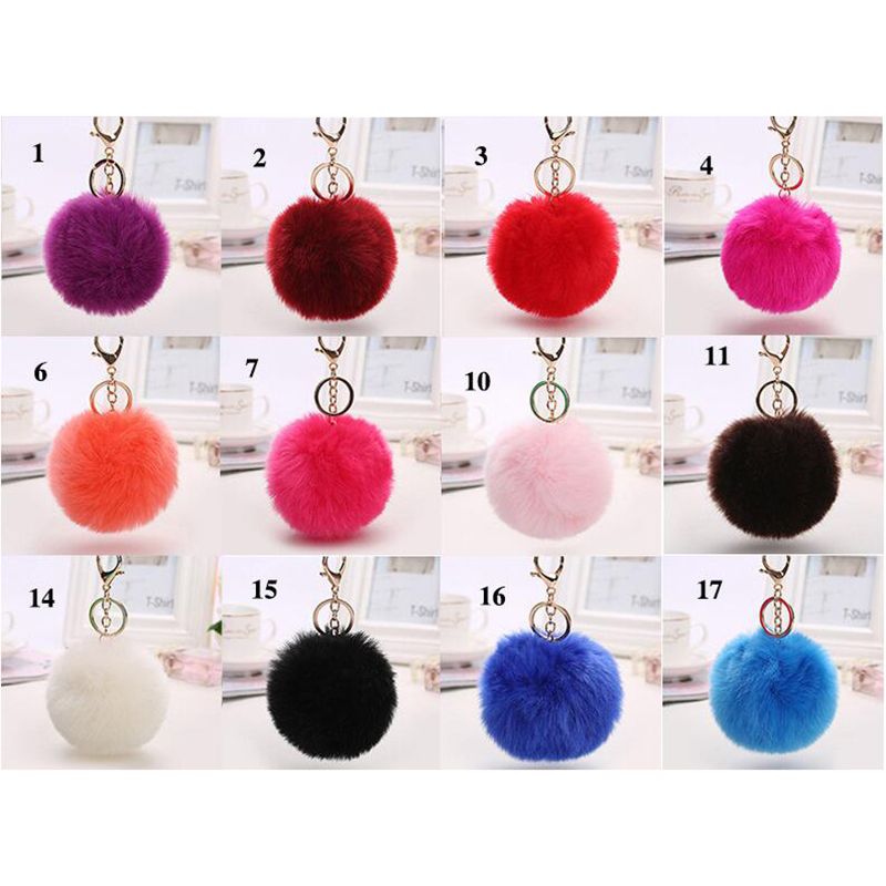 Wholesale Silver Plated Faux Rabbit Hair Bulb Fur Pom Poms Ball Key