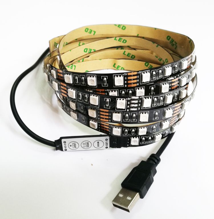 compre tiras de led usb smd5050 rgb luz 5 v adaptador de cadena de navidad decoracion de escritorio lampara 5 v cinta led para iluminacion de fondo de