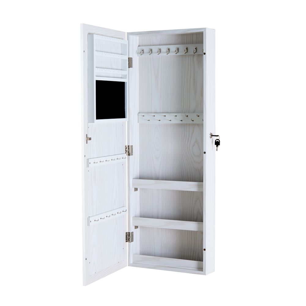 White Wood Jewelry Cabinet Armoire With Mirror Organized Storage Box For Necklace Rings And Ect Stock In Usa
