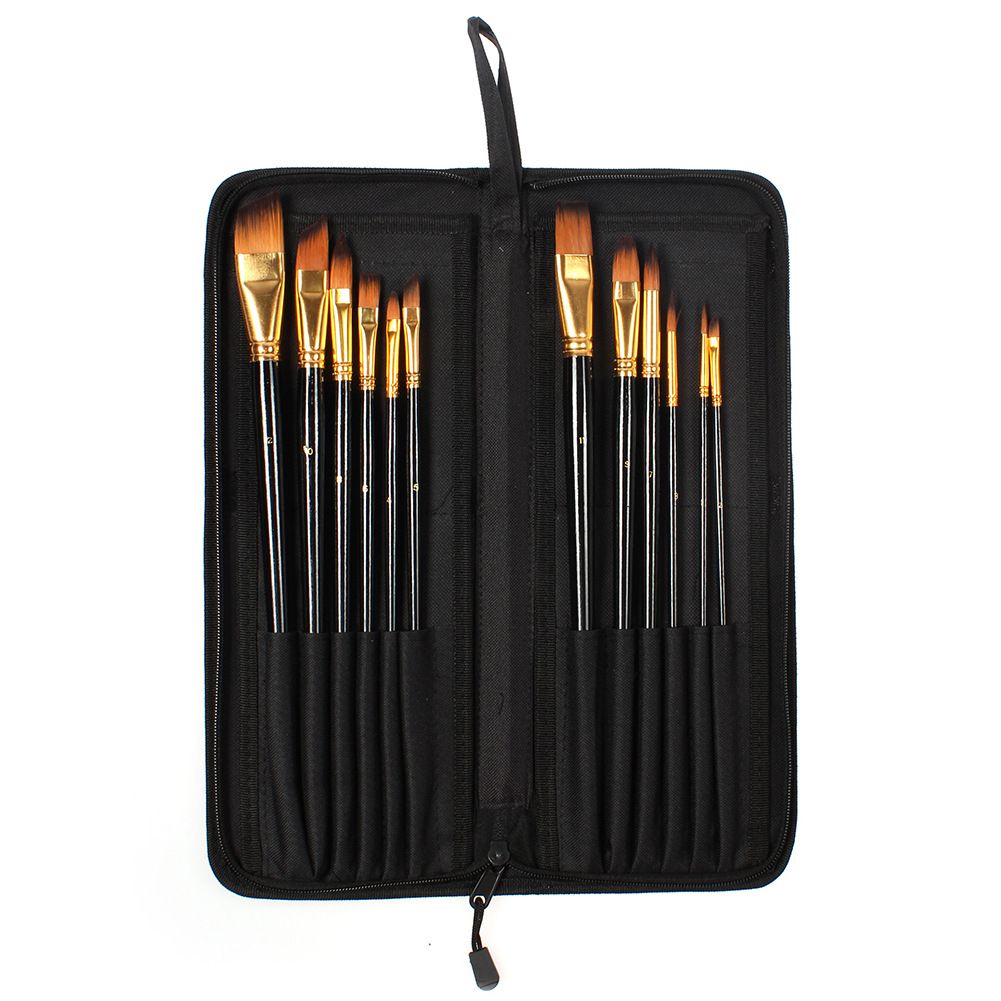 2018 taklon hair oil paint brush set with black canvass packet for