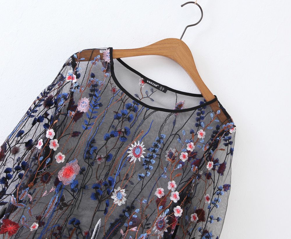 Compra Camisa De Blusa De Bordado De Malla Negra Flor De Verano Blusas De  Mujer Transparentes Camisa Sexy Blusa De Manga Larga Cool Blusas Barato |  Entrega Rápida Y Calidad | Es.Dhgate