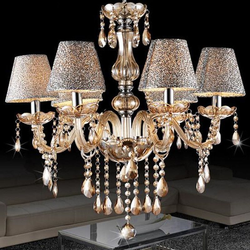 European Modern Minimalist Living Room Lamp Crystal Chandelier European Modern Minimalist Living Room Lamp Crystal Chandelier Candle Lights Dining Bedroom Light With Shade 6 Heads Pendant