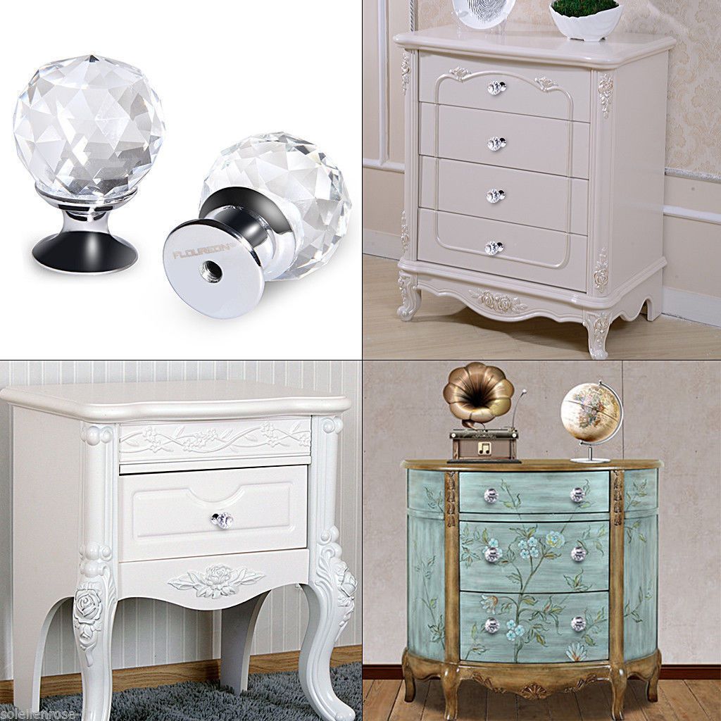 40mm Clear Crystal Diamond Glass Door Knobs Drawer Cabinet Furniture Kitchen Bathroom Handle Cupboard Knob