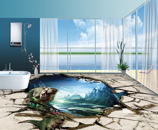 Custom Vinyl Flooring Dinosaur Waterproof Wallpaper For Bathroom Custom Vinyl Flooring Dinosaur Waterproof Wallpaper For Bathroom American Wall Paper 3d Floor Tiles Soundproof