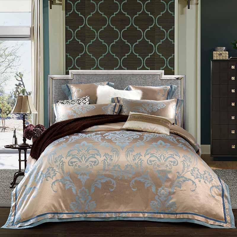 4 Jacquard Silk Bedding Sets Luxury Embroidered Duvet Cover Queen